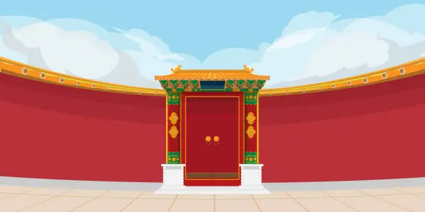 Vector illustration of Chinese Vintage Outdoor Front Wall Background Vector