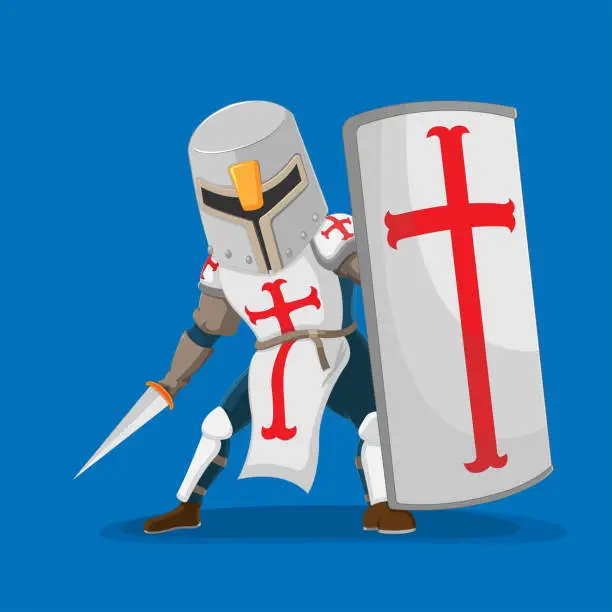 Vector illustration of Crusades Knight Warrior Shield Characters Vector