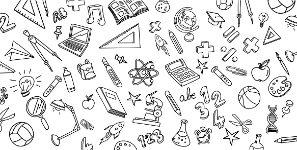 Back To School hand drawn, doodle and vector illustration icons set