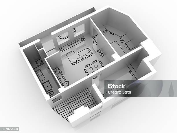 Vacío Plano Aislado En Blanco Con 2d De Ejemplo Foto de stock y más banco de imágenes de Aire libre - Aire libre, Armario, Arquitectura