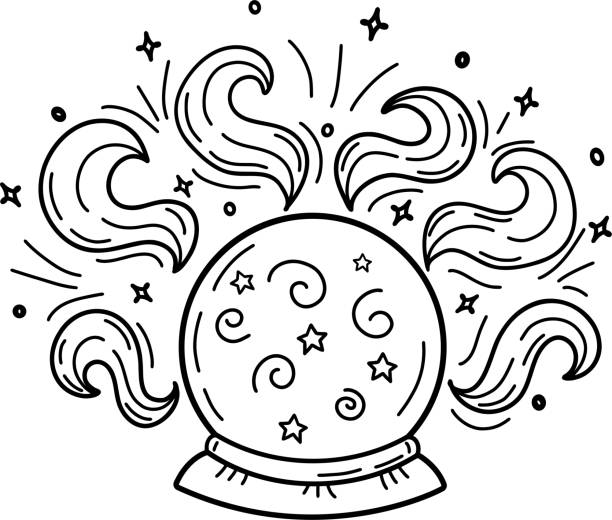 A hand-drawn mystical crystal ball with stars. A magic ball.Magic collection, symbol, talisman, antique style, boho. Vector illustration highlighted on a white background. A hand-drawn mystical crystal ball with stars. A magic ball.Magic collection, symbol, talisman, antique style, boho. Vector illustration highlighted on a white background. фантазия stock illustrations