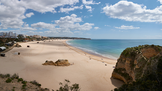Beautiful panoramic view of Praia da Rocha in spring. Algarve coastline, Portimao, Portugal