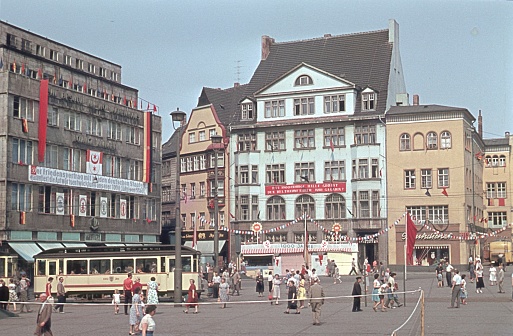 Halle an der Saale, Saxony Anhalt, GDR, Germany, 1961. The market square  in \