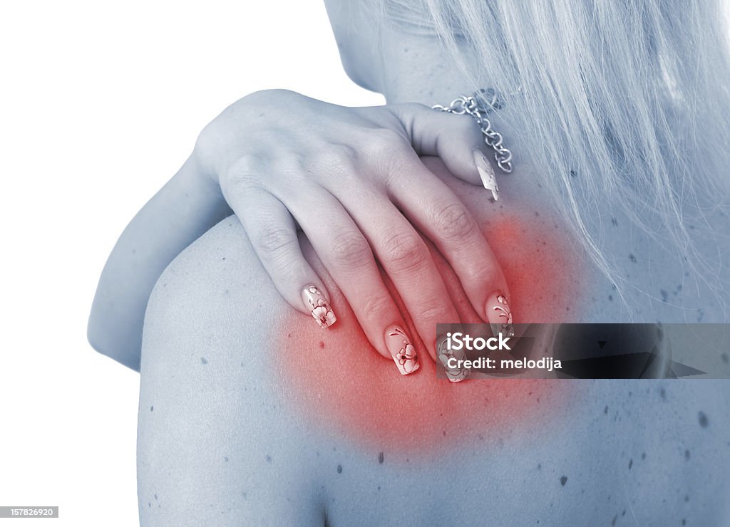Ostry ból w kobieta ramię. - Zbiór zdjęć royalty-free (Anatomia człowieka)