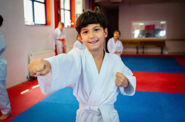 istock Kids wearing kimono and karate training 1578279175