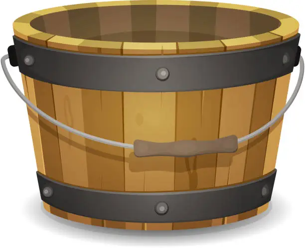 Vector illustration of Large brown wooden bucket with a handle