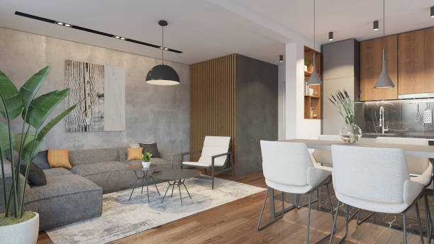 istock Interior Design. Architecture. Computer generated image of living room. Architectural Visualization. 3D rendering. 1578301949