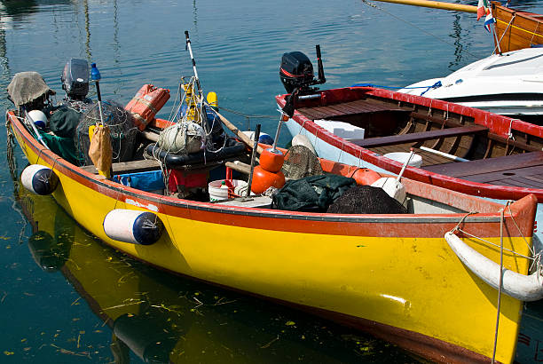 un panier-bateau de pêche - fischernetz photos et images de collection