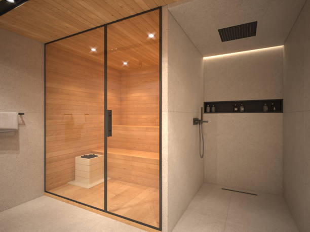 istock Interior Design. Architecture. Computer generated image of bathroom and Home Spa. Architectural Visualization. 3D rendering. 1578331967