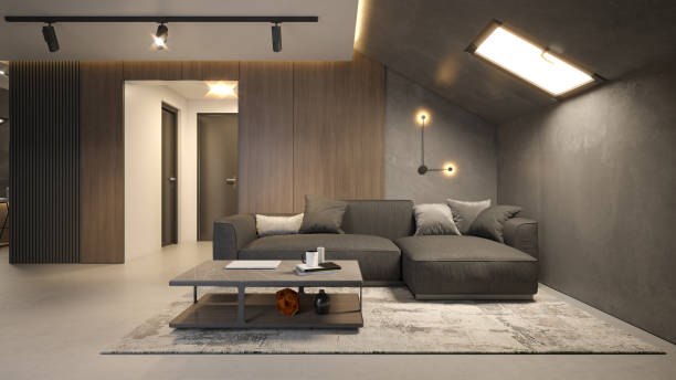istock Interior Design. Architecture. Computer generated image of living room. Architectural Visualization. 3D rendering. 1578333589