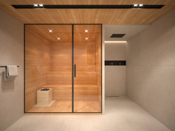 istock Interior Design. Architecture. Computer generated image of bathroom and Home Spa. Architectural Visualization. 3D rendering. 1578334656