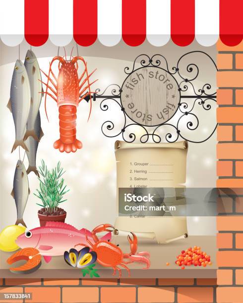 Ilustración de Tienda De Fish y más Vectores Libres de Derechos de Alimento - Alimento, Alimentos cocinados, Almeja - Marisco