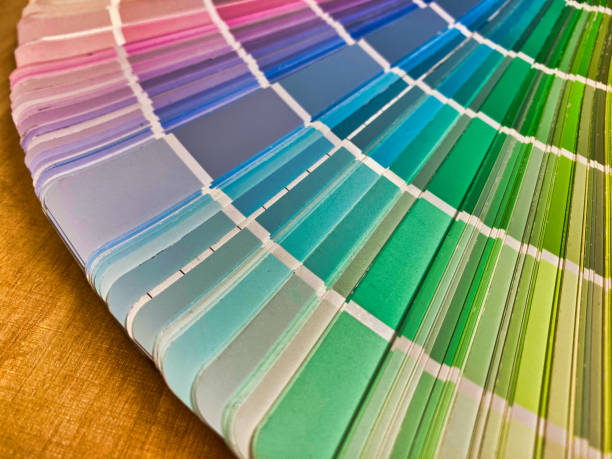 istock Fanned colour swatch booklet on a wooden tabletop 1578403959