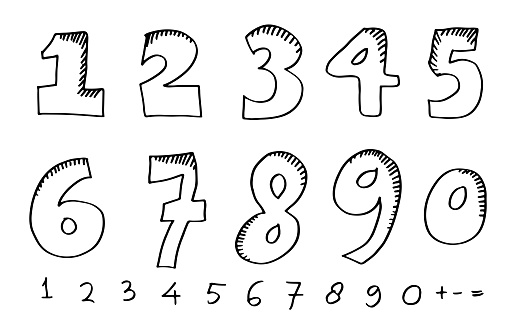 numbers doodle style, vector illustration retro style, lettering.