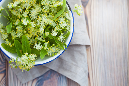 bowl full of linden flowers - herbal medicine