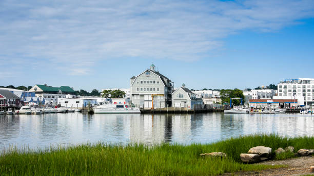 Norwalk, Connecticut, USA - July 28, 2023: View from Veterans Park in nice summer day with skyline and Norwalk river