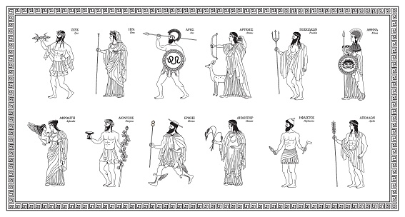 Vector illustration of the twelve Olympian gods form Greek mythology