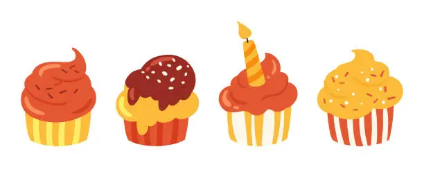 Vector illustration of Birthday party cupcakes