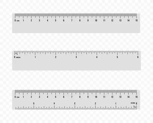 Vector illustration of Set of ruler scale 15 cm and 6 inch vector design. Centimeter and inch scale for measuring