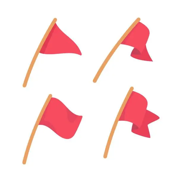 Vector illustration of Red flag icon. Symbolic flags for defining tent sites for trekkers