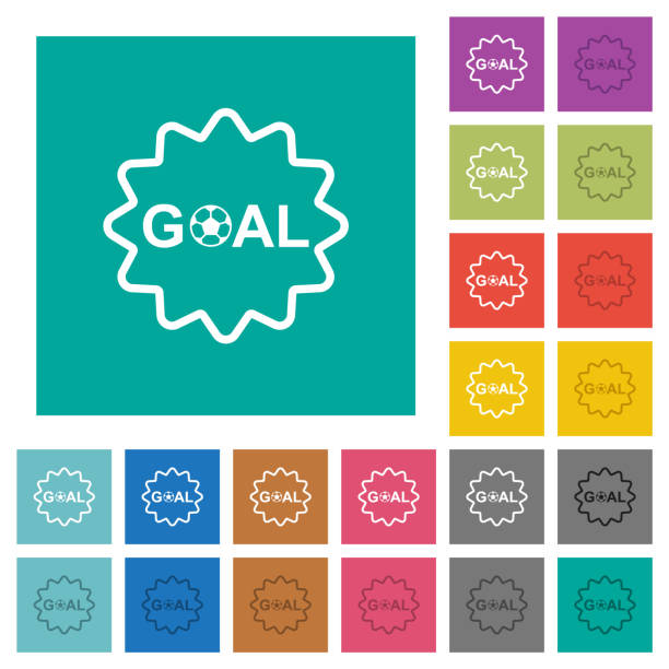 Goal sticker with rounded edges outline square flat multi colored icons Goal sticker with rounded edges outline multi colored flat icons on plain square backgrounds. Included white and darker icon variations for hover or active effects. multi medal stock illustrations