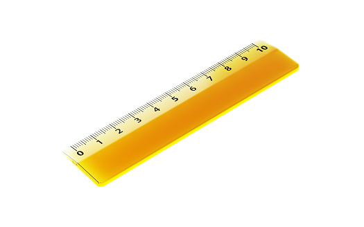 Yellow ruler on white background. 3D rendering. Horizontal composition.