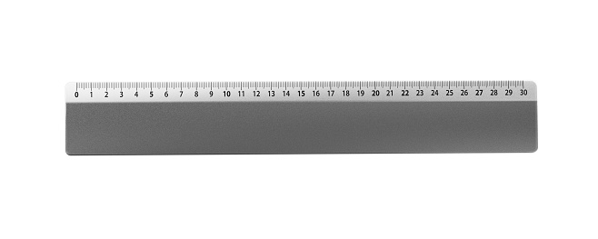 Metal ruler on white background. 3D rendering. Horizontal composition.
