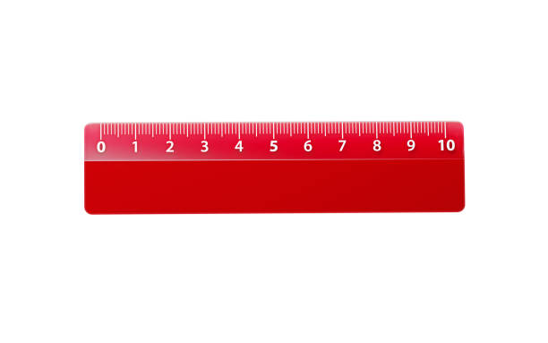 righello rosso su sfondo bianco - ruler measuring instrument of measurement white foto e immagini stock