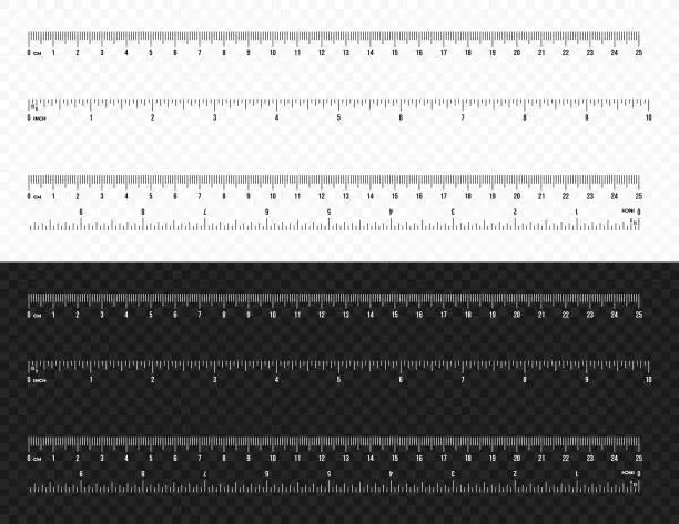 Vector illustration of Set of ruler scale 25 cm and 10 inch vector design. Centimeter and inch scale for measuring