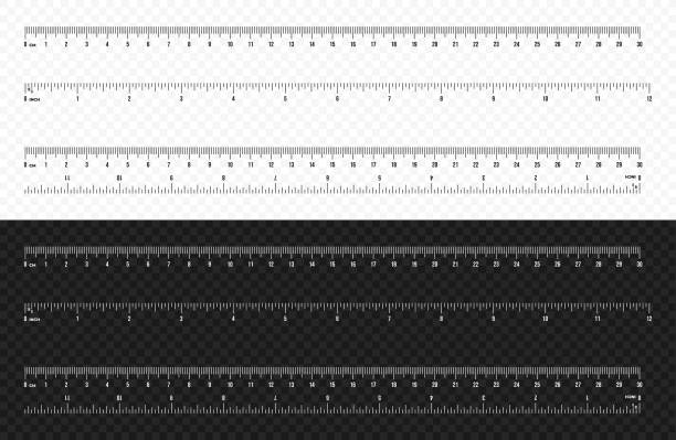 Set of ruler scale 30 cm and 12 inch vector design. Centimeter and inch scale for measuring Set of ruler scale 30 cm and 12 inch vector design. Centimeter and inch scale for measuring ruler stock illustrations