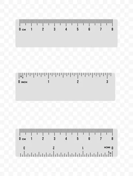 Vector illustration of Set of ruler scale 8 cm and 3 inch vector design. Centimeter and inch scale for measuring