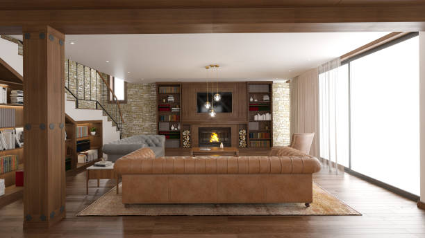 istock Interior Design. Architecture. Computer generated image of living room. Architectural Visualization. 3D rendering. 1578623006