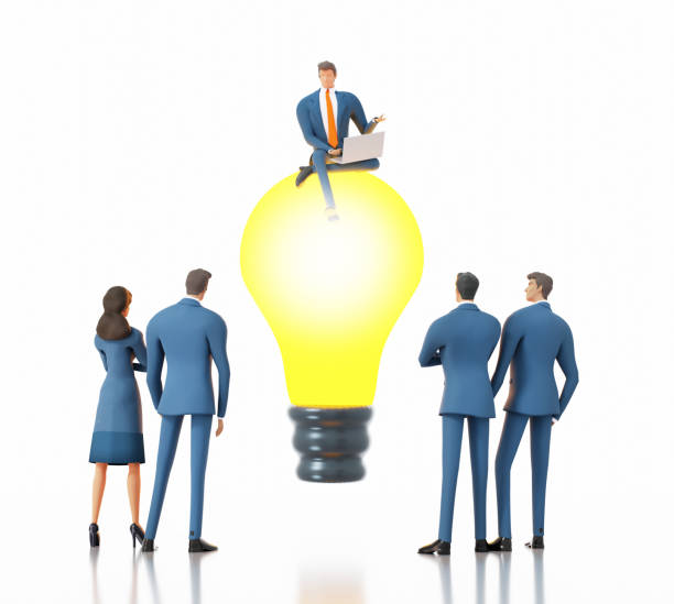 istock Business people stay around big light bulb. 3D rendering Illustration 1578685772
