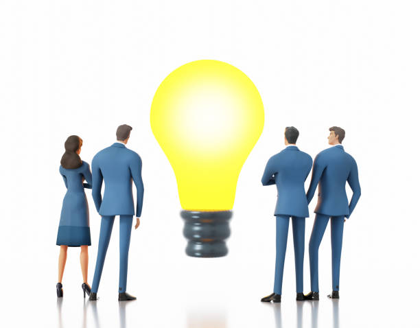 istock Business people stay around big light bulb. 3D rendering Illustration 1578685776