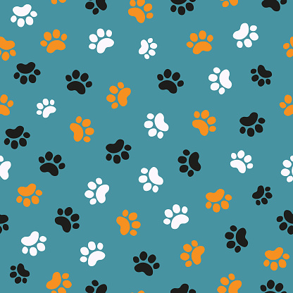 Animal footprints pattern. Cat paw print. Pets. Seamless vector background.