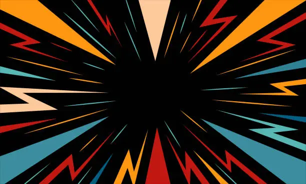 Vector illustration of Blast zap lightning bolt explosion excitement abstract background, Posters, Banner Samples, Retro Colors from the 1970s 1900s, 70s, 80s, 90s. retro vintage 70s style stripes background poster lines. shapes vector design graphic 1980s