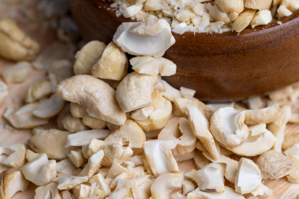 Hard roasted and peeled cashew nuts on the table