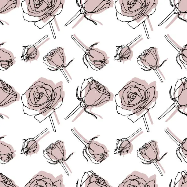 Vector illustration of Delicate floral seamless pattern with cute roses on a white background. Pattern for textiles, wrapping paper, wallpapers, covers and backgrounds