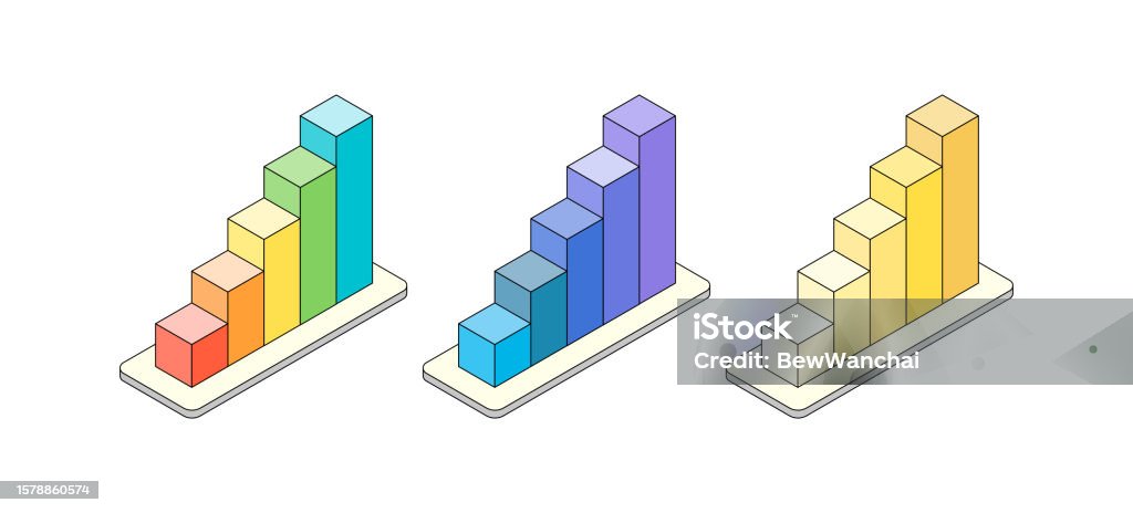 Graph Vector Outline Color Vector Isometric Color Bar Graph For Showing Business Growth Stock ...