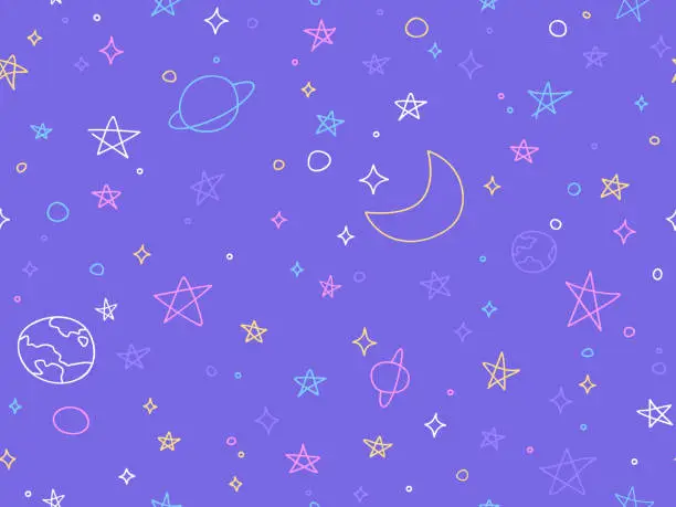 Vector illustration of Seamless Space Drawn Stars Background