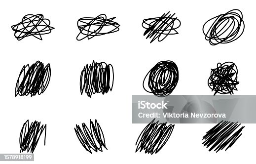 istock Hand drawn black brush strokes. Doodle pencil, marker, and pen. Paint and scribble lines. Isolated vector illustrations on white background. 1578918199
