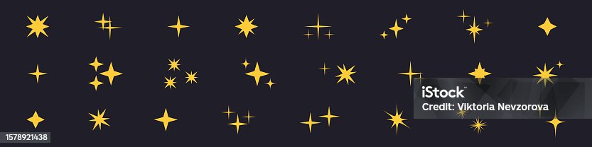 istock Magic yellow Shine. Sparkling line, doodle icons with twinkling stars. Isolated vector illustrations on white background. 1578921438