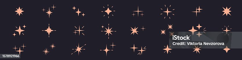 istock Magical star icons collection. Elements with glitter, shine and sparkle set. Light and glow lines. Vector illustrations isolated on white background. 1578921966