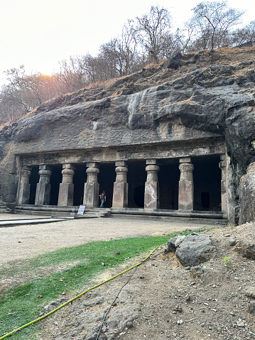 Stock photo showing close-up view of temple dedicated to the Hindu god Shiva hewn from basalt rock.