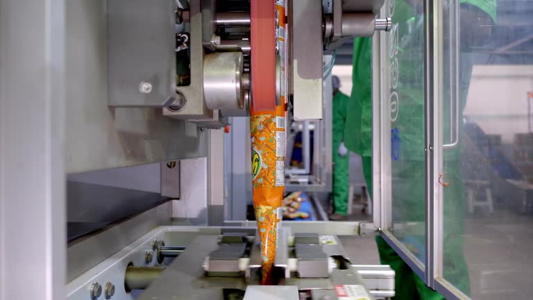 An automated packaging machine is being utilized to pack savory snacks.