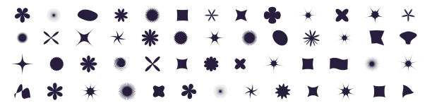 абстрактные геометрические фигуры в стиле ретро y2k, фигуры звезд и цветов. причудливые значки дизайна, улучшающие визуальный фон. плоские в� - mesh web spider stock illustrations
