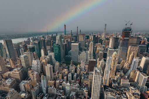 Rainbow over Midtown Manhattan, New York City USA