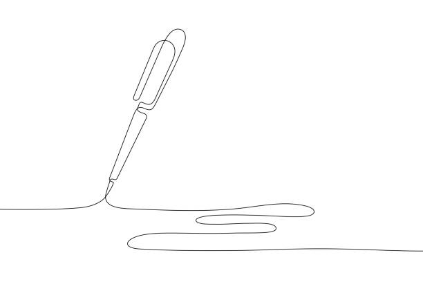 ilustraciones, imágenes clip art, dibujos animados e iconos de stock de bolígrafo escribiendo arte de línea de garabatos. ilustración de material vectorial - pluma estilográfica; bolígrafo; pluma lápiz y líneas de dibujo