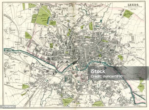 Mappa Di Leeds - Immagini vettoriali stock e altre immagini di Carta geografica - Carta geografica, Yorkshire, Antico - Vecchio stile