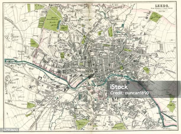 Mapa De Leeds - Arte vetorial de stock e mais imagens de Mapa - Mapa, Yorkshire, Antiguidade